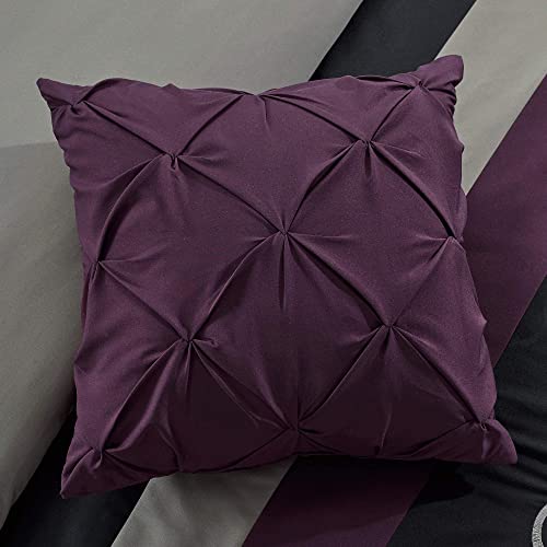 Chezmoi Collection Napa 7-Piece Luxury Leaves Scroll Embroidery Bedding Comforter Set (King, Purple/Black/Gray)