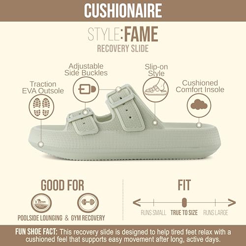Image of CUSHIONAIRE Fame Pillow Recovery Sandals for Women, Adjustable Double Buckle Waterproof EVA Cloud Slides for Women