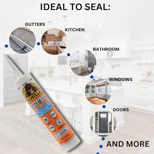 Image of HANDY DANDY Caulking Kit Bundle with Gorilla White Silicone Caulk(10oz), Drip-Free 10:1 Caulk Gun & 3-in-1 Tool - Waterproof Sealant for Bathroom, Kitchen, Window, Exterior - DIY Guide