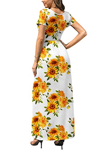 Image of DB MOON Womens 2026 Summer Maxi Dresses Casual Short Sleeve Empire Waist Spring Long Dress with Pockets