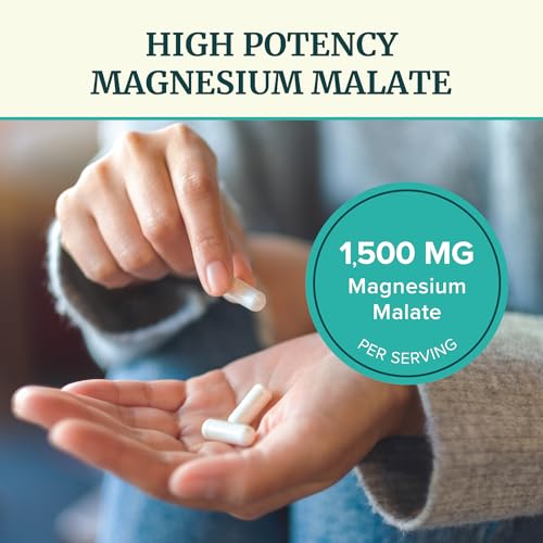 Image of Magnesium Malate 1500MG | Energy & Nervous System Support | 300MG Elemental Mag Per Serving | High Absorption Magnesium Malate Capsules with VIT B6 + Black Pepper | Non-GMO | 90 Ct (1 Month Supply)