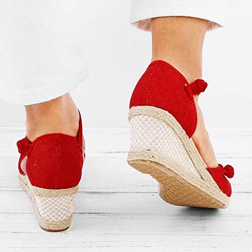 Aodong Sandals Women Dressy Summer,Womens Ankle Strap Closed Toe Wedge Platform Sandals Casual Shoes Espadrille Sandals Red #TOP3