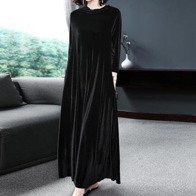 Akivide Womens Velvet Maxi Dress Long Sleeve Round Neck Oversized Loose Dress with Pockets Elegant Casual Fall Winter Outfit - Image 2