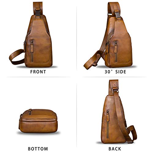 Genuine Leather Sling Bag For Men Chest Shoulder Crossbody Hiking Backpack Vintage Handmade Daypack (Brown) #TOP3