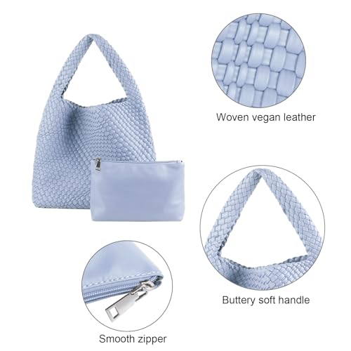 Image of Woven Tote Bag for Women with Purse, Vegan Leather Hobo Bags Large Handmade Underarm Shoulder Bag