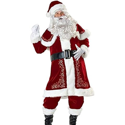 VERNASSA Mens Santa Claus Costume,Christmas Set Adult Fancy Dress Deluxe Velvet Santa Cosplay Costume Suit Red Cover