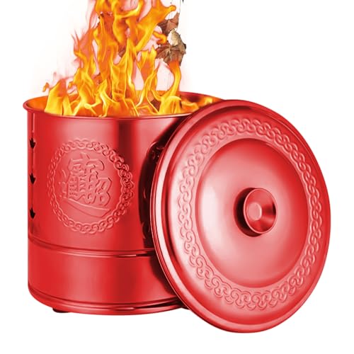 Burn Barrel – Barile inceneritore in acciaio | Barile di buon auspicio con coperchio e maniglia per il trasporto per rituali, cerimonie funebri, festival Qingming