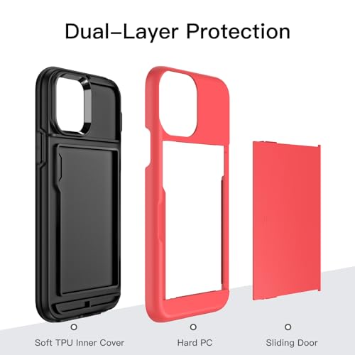 JETech Wallet Case for iPhone 12/12 Pro 6.1-Inch with Card Holder, Dual Layer Shockproof Protective Phone Cover, Sliding Hidden Slot (Red) by JETech - Image 4