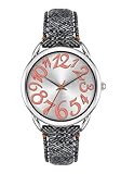 Bisley Orologio da donna con grandi numeri arabi, facile da leggere, cinturino in pelle denim nera