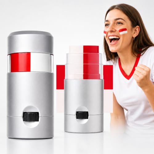 England Red White Face Paint Stick - Waterproof Football Fan Makeup Crayon Canada Sweat Resistant Flag Colour Face Paint Easy Twist Up Applicator for Match Stadium Parties Festivals Sports Events