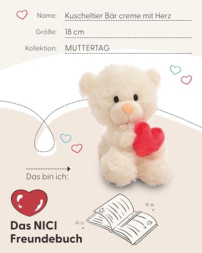 NICI Kuscheltier Bär mit Herz 18cm - beige - Stofftier aus weichem Plüsch, niedliches Plüschtier zum Kuscheln und Spielen, für Kinder & Erwachsene, tolle Geschenkidee - 61558