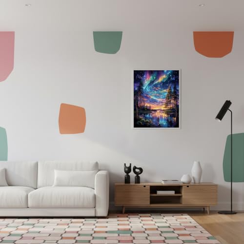 Image of HASTHIP DIY Paint By Numbers for Adults and Kids, Fantasy Aurora Night Sky Forest Landscape Wall Decor, Beginners Pre-Outlined Acrylic Number Painting Canvas for Home Decor, 40x50cm