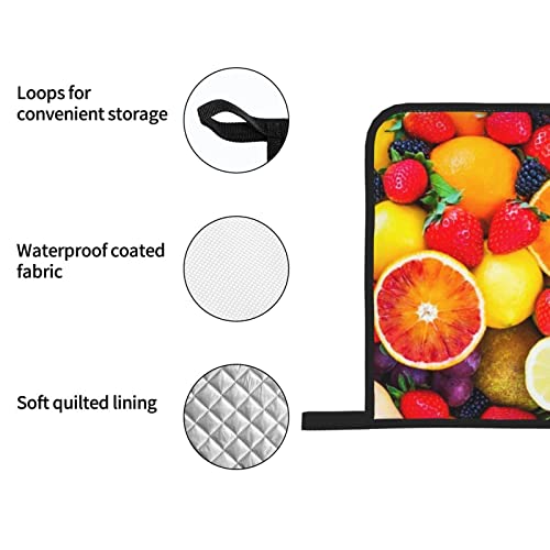 Fruit Rainbow 4 Piece Oven Mitts And Pot Holders Set Heat Resistant Oven Gloves And Hot Pad Non-Slip Potholders For Baking Cooking Kitchen Grilling Bbq #TOP3