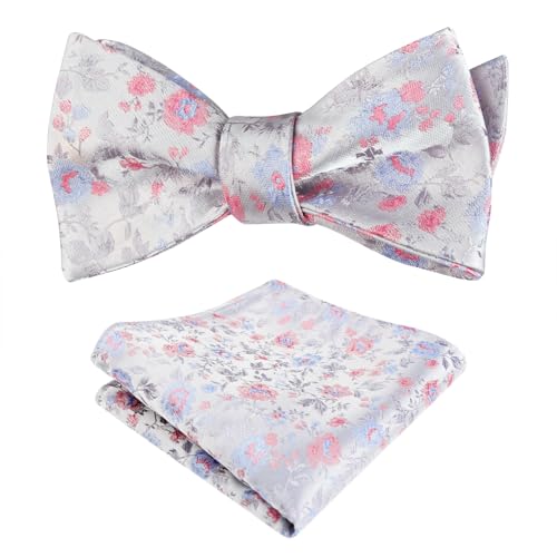 Image of Alizeal Mens 2pcs Floral Pattern Bow Tie Set | Self-tied Pocket Square Colorful Perfect for Weddings Proms Business