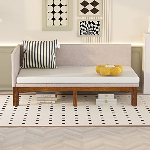 Merax, Beige Upholstered Daybed/Sofa Frame/Wood Floor Linen Cover Mattress/Futon Sleeper Beds, Twin Size