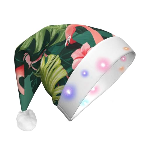 Bkdogkt Gorro de Navidad con estampado de flamenco rosa para hombre y mujer, con luces, para Halloween, Navidad, suministros para fiestas