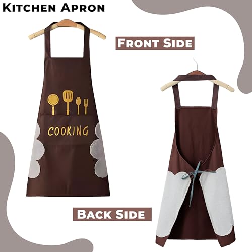 Image of Kraptick Kitchen Apron - Comfortable Cooking Waterproof Apron for Men and Women With Pocket and Side Coral Velvet for Wiping