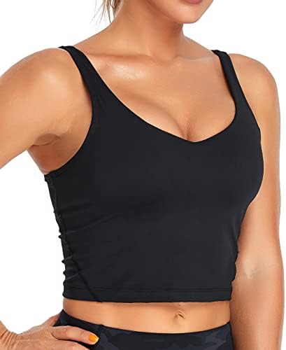 Oalka Sports Bra Womens Longline Padded Crop Tank Yoga Bras Workout Fitness Top Heart Black L