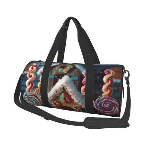 Travel Duffle Bag Weekender Bags for Men Women with Shoe Compartment Large Capacity Weekender Overnight Bag Lollipops Christmas Trees Cottage Carry On Tote Bags Sport Gym Bag for Travel Yoga, Black,