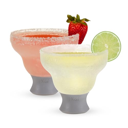 Host Glass Freeze Stemless Margarita Glasses Drinking Set, Insulated Cocktail Glass Set with Silicone Band, 12oz Margarita Glasses Set of 2 in Gray