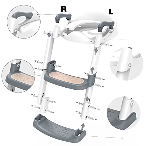 Potty Training Seat with Step Stool Ladder, Potty Training Toilet for Kids Boys Girls Toddlers-Comfortable Safe Potty Seat with Anti-Slip Pads Ladder (Grey)