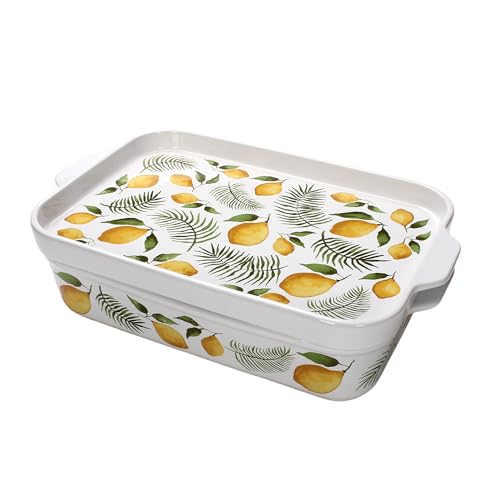 Temp-Tations By Tara Baking Pans Set - 9X13' Set Of 2 Lemons And Palm Bakeware Sets With Casserole Dish For Oven And Serving Dish For Lasagna, Pies, Meatloaf, Hand-Painted Ceramic Casserole Oven Pan