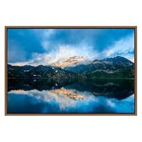SIGNWIN Framed Canvas Wall Art Blue Sky Over Snowy Mountains with Lake Reflection Landscape Wilderness Photography Modern Art Scenic Dramatic for Living Room, Bedroom, Office - 16