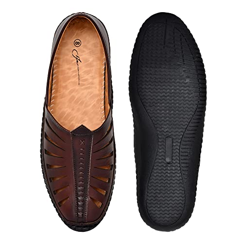 Karaddi 5082 Men's Loafer Stylish Ethnic Peshawari Nagra Mojadi Sherwani Sandals Wedding Latest Kolhapuri Brown Tan Black Shoes for Men