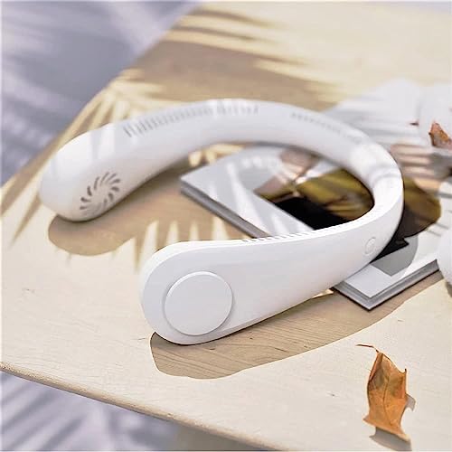Image of Portable Hanging Bladeless Neck Fan, Rechargeable Battery Operated, with 3 Wind Speeds (White)