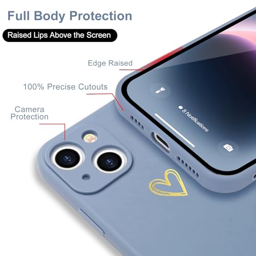 Image of Wirvyuer for iPhone 14 Phone Case Cute Heart Pattern Soft Shockproof Protective Silicone Phone Case for Women Girls, Blue Grey