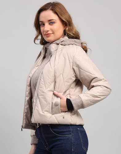 Image of Monte Carlo Womens Regular Fit Self Designed Hooded Zipper Full Sleeve Winter Jacket Women Winter Jacket | Stylish Zipper Jacket | Casual Winter Wear For Women's (Pack Of 1)