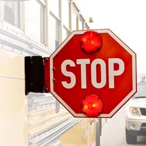 12V/24V School Bus Stop Sign - 18" LED Flashing Traffic Sign with Auto-Suction, Manual/Electric Stop Arm for Safe School Bus Parking & Bus Lane Use