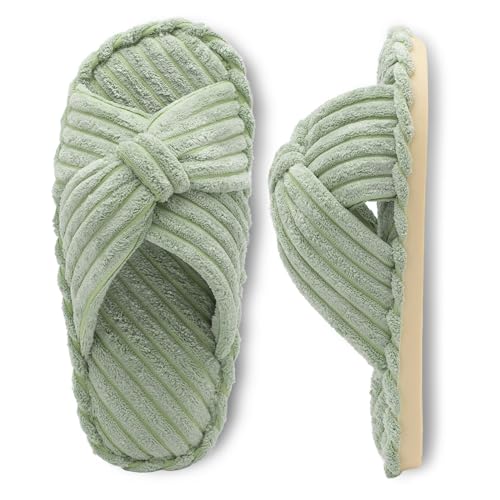 JIASUQI Women's Purple Faux Fur Criss Cross Open Toe House Slippers for Women