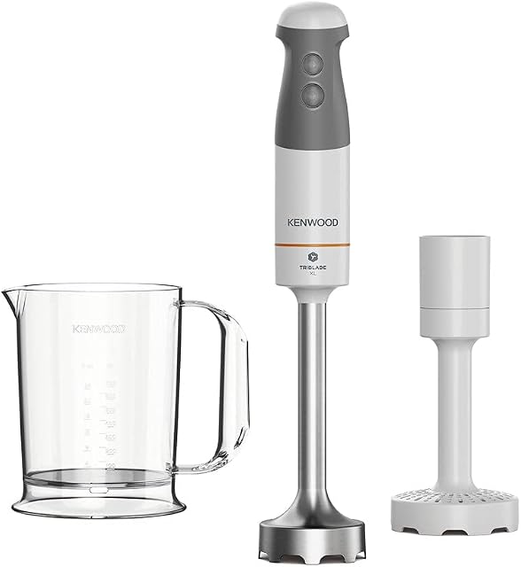 Kenwood Triblade Hand Blender, Mixer with Anti-Splash, Masher Attachment and BPA-Free Plastic Beaker, HBM40.004WH, Dishwasher Safe, 850 W, White