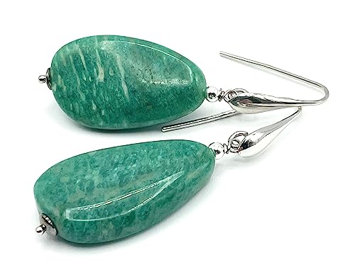 Boucles d'Oreilles Amazonite Turquoise Naturelle Argent 925 Italie