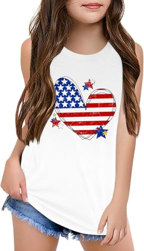 Image of Qbily Tank Tops for Girls Kids Summer Casual Cute Sleeveless Crewneck Graphic T Shirt 5-14 Years