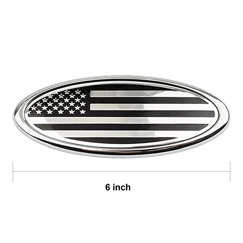 Image of 6 Inch American Flag Badge, Front Grill Rear Tailgate Oval Emblem fit for Ford Edge 07-10 Escape 05-11 Explorer 06-10 Expedition 05-11 Sport Trac 07-10 (Silver)