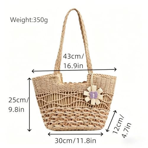 Bolso Tote de Playa de Paja Tejida con Gran Capacidad miniatura 4