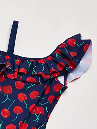 Kanu Surf Girls' Morgan Floral Ruffle 1-Shoulder 1-Piece Swimsuit, Addie Navy, 142