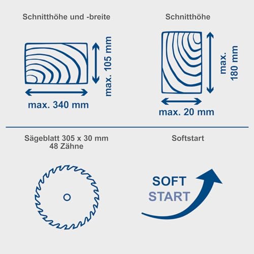 Radial Mitre Saw HM305SL | 2000 W | Height & Cutting Width 340/1040 mm | Blade Diameter 305 mm / 48 Teeth | Progressive Start | High Capacity | For Work of Large Amps