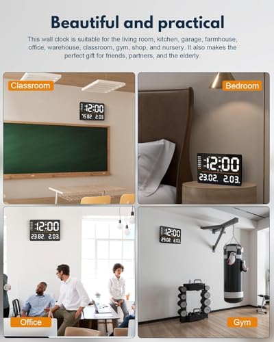 Image of Large-Digital-Wall-Clock Large Display with Remote Control, Automatic Brightness Alarm Clock with Temperature, Date, Week for Living Room Office Decor (16 inch Square White & ORENGE)