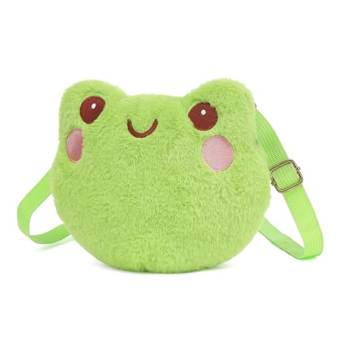Image of Bycobecy Kawaii Frog Plush Purse Crssobody Bag for Women, Small Cute Frog Bags Fluffy Purse, Stuffed Animal Bag Novelty Purse (Green)