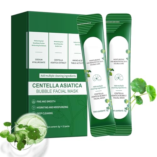 ERRECI Centella Asiatica Bubble Face Mask Centella Asiatica & Hyaluronic Acid for Moisturizing & Hydrating Remove Black and Control Oil Deeply Clean & Daily Smoothing (12PCS4G)