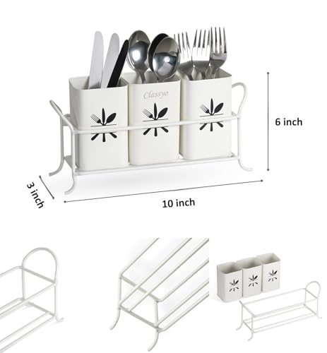 Image of Classyo Metal Cutlery Holder For Dining Table | Cutlery Stand & Spoon Stand for Dining Table Fancy | Spoon Holder for Kitchen Counter Top | Kitchen Cutlery Organizer (10 x 3 x 6 inch) (Ivory)