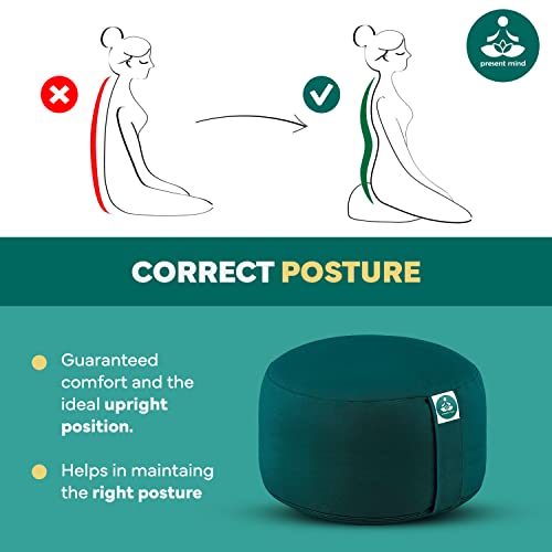 Present Mind (Height 8") Extra High Round Yoga Bolster Floor Pillow For Gymnastic & Meditation Made In Eu With Multiple Colors-100% Natural Cotton Yoga Meditation Cushion With Washable Covers Included #TOP5