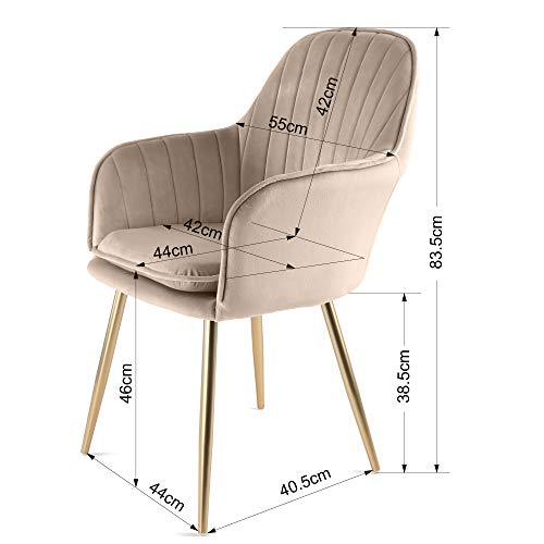 Genesis Muse Stoel van fluweel, 2 stuks buispoten van metaal met goudkleurige chroom-afwerking (taupe) - Afbeelding 4