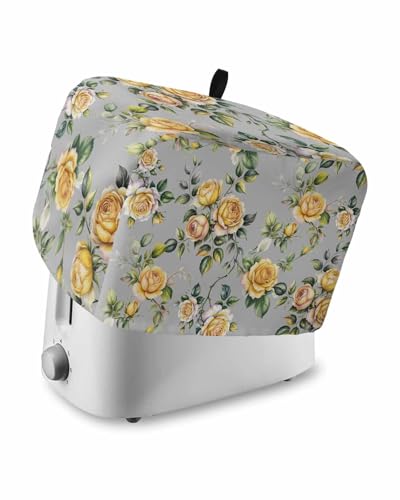 Vintage Toaster Cover 4 Slice, Pastoral Country Flower Yellow Bread Maker Dust Cover with Pockets for Kitchen Small Appliance 12x11x8in