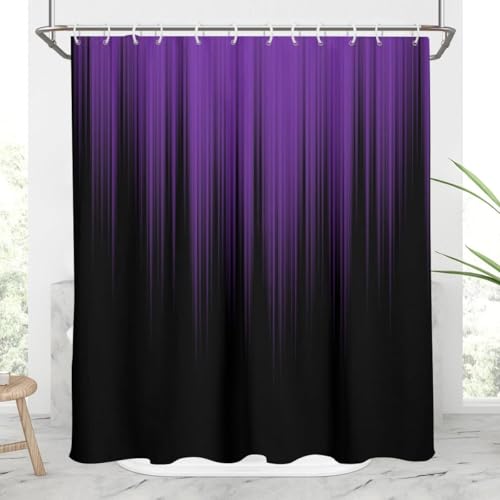 Image of AAtter Purple and Black Ombre Shower Curtain 60x72 Inch, Dark Gothic Aesthetic Polyester Fabric Bathroom Decor with 12 Hooks, Moody Abstract Striped Bathtub Set