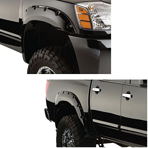 Bushwacker Pocket/Rivet Style Front & Rear Fender Flares | 4-Piece Set, Black, Smooth Finish | 70908-02 | Fits 2004-2015 Nissan Titan w/o Lock Box