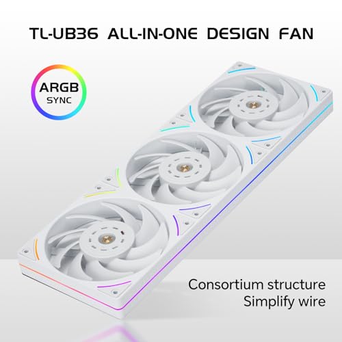 Image of Thermalright TL-UB36W 360mm Single-Frame PC Cooling Case Fans - PWM 2150 RPM Speed | ARGB Lighting | 207CFM Airflow | Single Modular Cable, for Chassis & Liquid Cooler (White)